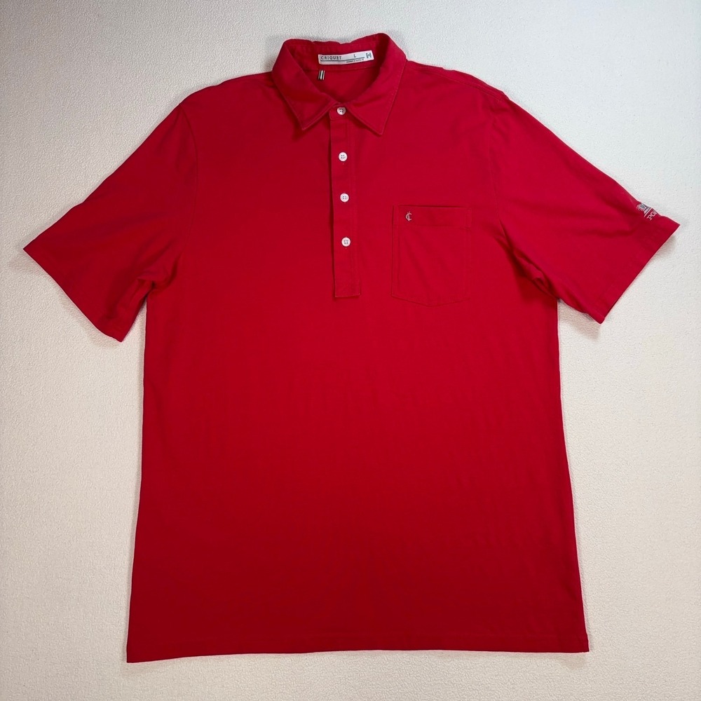 Criquet Polo Men's L Red Pima‎ Cotton Pocket Stretch Golf Logo *HOLES*